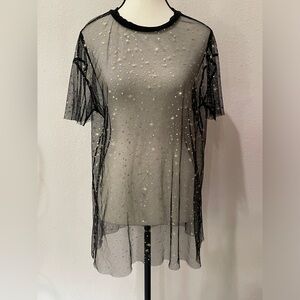 SHEIN Black Mesh Top with Gold Stars Sz Medium Coverup
